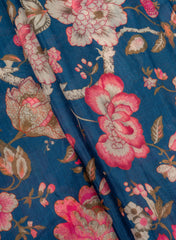 Pure Cotton Silk Muslin Navy Blue Color Floral Print Fabric