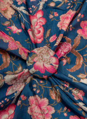 Pure Cotton Silk Muslin Navy Blue Color Floral Print Fabric