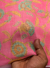 Art Linen Baby Pink Color Floral Digital Print Fabric.