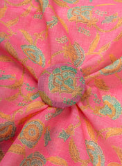 Art Linen Baby Pink Color Floral Digital Print Fabric.