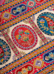 Pure Muslin Big Panna Multicolor Floral Embroidered Position Print Fabric