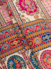 Pure Muslin Big Panna Multicolor Floral Embroidered Position Print Fabric