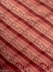 Pure Chinnon Rani Pink with Deep Maroon Color Position Print Embroidered Fabric