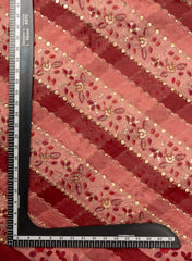 Pure Chinnon Rani Pink with Deep Maroon Color Position Print Embroidered Fabric