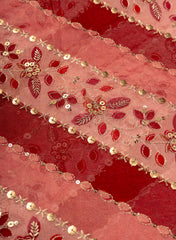 Pure Chinnon Rani Pink with Deep Maroon Color Position Print Embroidered Fabric