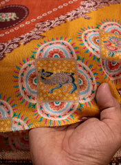 Pure Dola Silk Jacqurad Mustad Color Traditional  Pattern Fabric.
