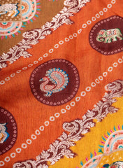 Pure Dola Silk Jacqurad Mustad Color Traditional  Pattern Fabric.