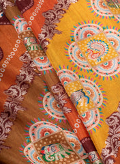 Pure Dola Silk Jacqurad Mustad Color Traditional  Pattern Fabric.