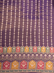 Pure Tissue Purple Position Print with Intricate Floral Embroidery