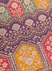 Pure Tissue Purple Position Print with Intricate Floral Embroidery