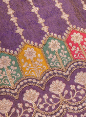 Pure Tissue Purple Position Print with Intricate Floral Embroidery