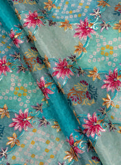 Pure Chinnon Chiffon Blue Color Position Print Embroidered Fabric