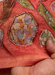 Pure Tissue Rust & Multi Color Floral Position Print Embroidered Fabric