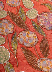 Pure Tissue Rust & Multi Color Floral Position Print Embroidered Fabric