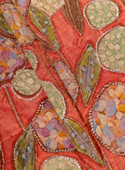 Pure Tissue Rust & Multi Color Floral Position Print Embroidered Fabric