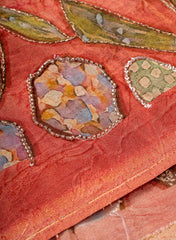 Pure Tissue Rust & Multi Color Floral Position Print Embroidered Fabric