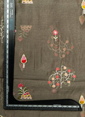 Mul Chanderi Olive Color Floral Pattern Embroidery Fabric.