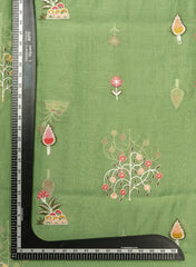Mul Chanderi Green Color Floral Pattern Embroidery Fabric.
