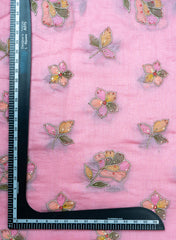 Mul Chanderi Baby Pink Color Floral Pattern Embroidery Fabric