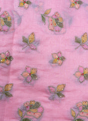 Mul Chanderi Baby Pink Color Floral Pattern Embroidery Fabric