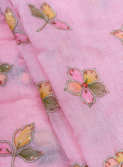 Mul Chanderi Baby Pink Color Floral Pattern Embroidery Fabric