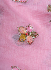 Mul Chanderi Baby Pink Color Floral Pattern Embroidery Fabric