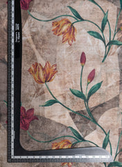 Art Linen Brown Color Floral Digital Print Fabric.
