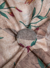 Art Linen Brown Color Floral Digital Print Fabric.
