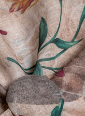 Art Linen Brown Color Floral Digital Print Fabric.