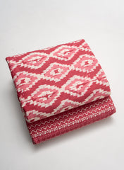 Deep Coral & Off-White Ethnic Print Cotton Cambric Fabric Combo