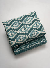 Teal Green & Ivory Ikat Print Cotton Cambric Mix & Match Fabric Set