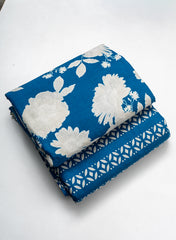 Ivory Floral Navy Blue Color Print Cotton Cambric Mix & Match Fabric Set