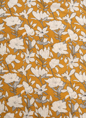Mustard Yellow Floral Bloom: Cotton Flex Discharge Print Fabric with Abstract Magnolia Pattern