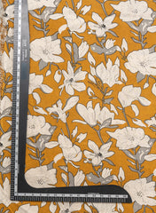 Mustard Yellow Floral Bloom: Cotton Flex Discharge Print Fabric with Abstract Magnolia Pattern