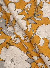 Mustard Yellow Floral Bloom: Cotton Flex Discharge Print Fabric with Abstract Magnolia Pattern