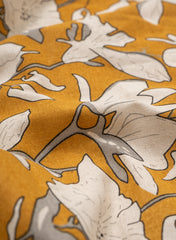 Mustard Yellow Floral Bloom: Cotton Flex Discharge Print Fabric with Abstract Magnolia Pattern