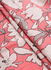 Peach Color Floral Bloom: Cotton Flex Discharge Print Fabric with Abstract Magnolia Pattern
