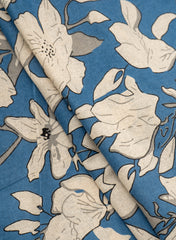Sky Blue Color Floral Bloom: Cotton Flex Discharge Print Fabric with Abstract Magnolia Pattern