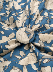 Sky Blue Color Floral Bloom: Cotton Flex Discharge Print Fabric with Abstract Magnolia Pattern