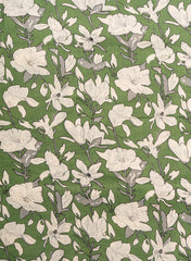 Green Color Floral Bloom: Cotton Flex Discharge Print Fabric with Abstract Magnolia Pattern