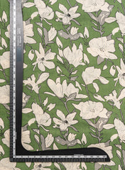 Green Color Floral Bloom: Cotton Flex Discharge Print Fabric with Abstract Magnolia Pattern
