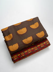 Cotton Flex Mix & Match Fabric in Off-White & Grey with Mustard and Rust Geometric Abstract Discharge Print Design