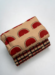 Cotton Flex Mix & Match Fabric in Beige & Black with Red Geometric Abstract Discharge Print Design