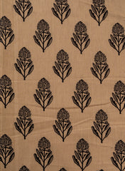 Cotton Flex Mix & Match Fabric in Beige & Black with Floral Buta and Linear Discharge Print Design