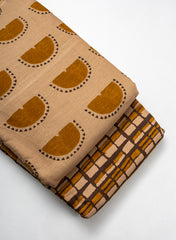 Cotton Flex Mix & Match Fabric – Beige with Mustard Abstract Motif & Brown Geometric Print