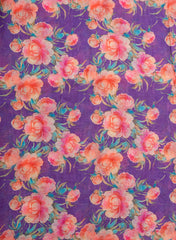 Art Linen Deep Violet & Peach Peony: Floral Digital Print