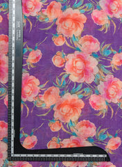 Art Linen Deep Violet & Peach Peony: Floral Digital Print