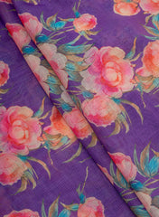 Art Linen Deep Violet & Peach Peony: Floral Digital Print