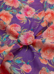 Art Linen Deep Violet & Peach Peony: Floral Digital Print
