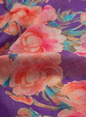 Art Linen Deep Violet & Peach Peony: Floral Digital Print